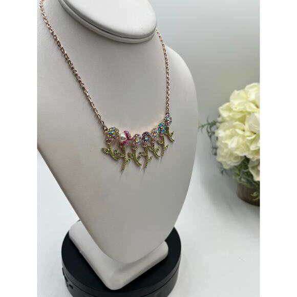 Betsey Johnson Rose Gold 20‎ Six Flower Daisy Pearl Ladybug Rhinestone Necklace - Picture 10 of 11